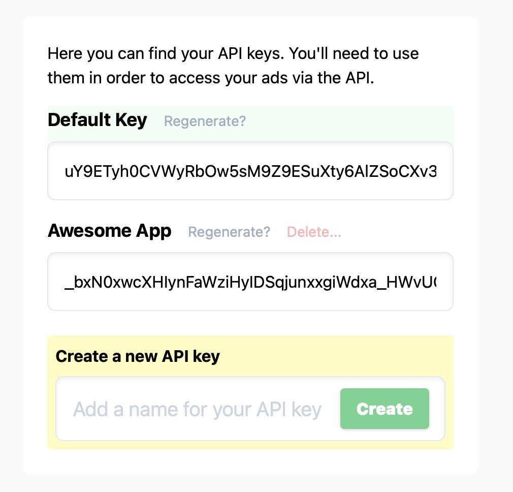 Additional API keys